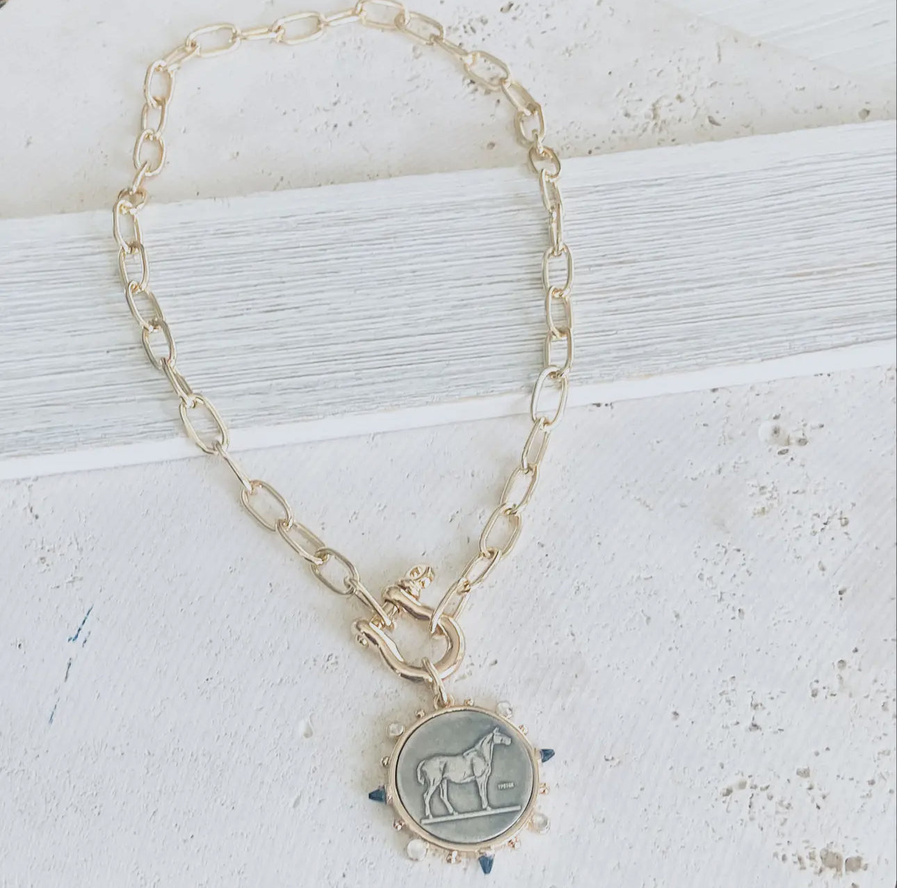 Horse Coin Necklace w/ black jewels