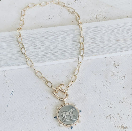 Horse Coin Necklace w/ black jewels
