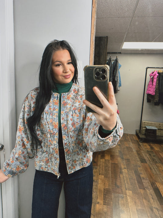 Vintage Floral Denim Tiered Jacket